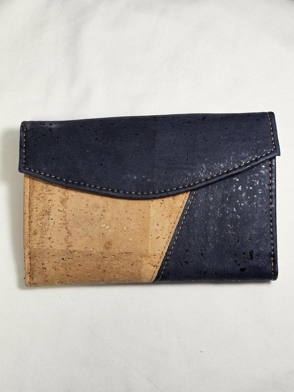 Cork Clutch Wallet Cardholder Natural Brown & Dark Navy Blue